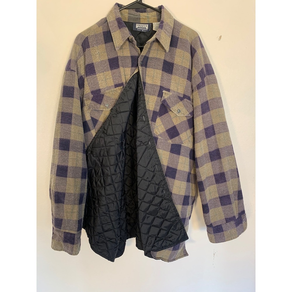 Vintage 1990s Premier‎ International Mens Lined Plaid Flannel Shirt Jacket XL